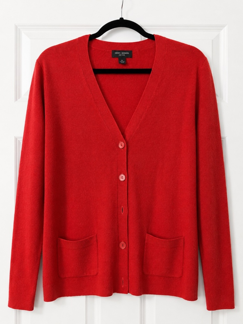 Rare Henri Bendel Red 100% Cashmere Cardigan Sweater XL